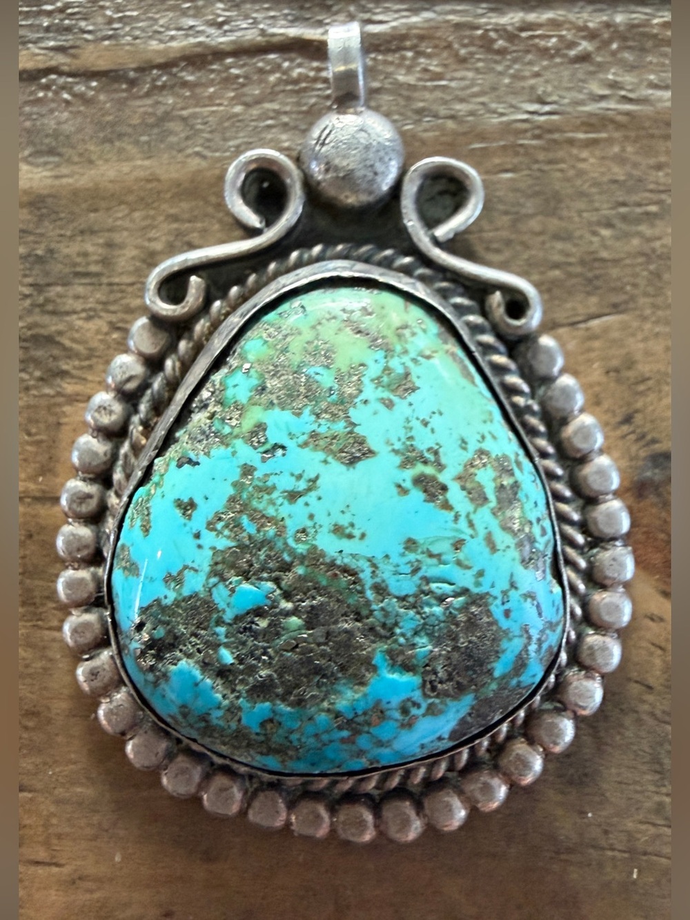 Vintage Native Navajo Handmade Monroe Ashley Turquoise Sterling Silver Pendant
